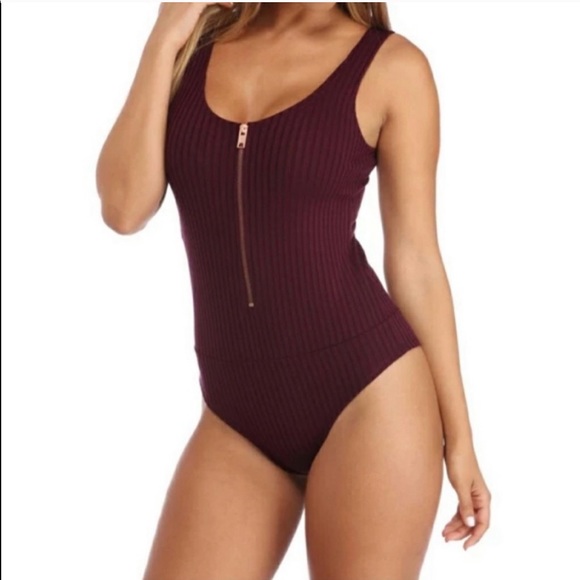 Zip Up Ribbed Tank Bodysuit Blush - Picture 7 of 8
